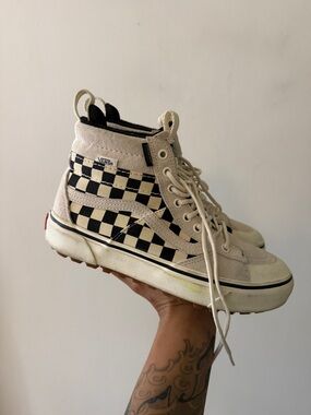 Vans High-Top Checkerboard Sneakers - Black & Cream